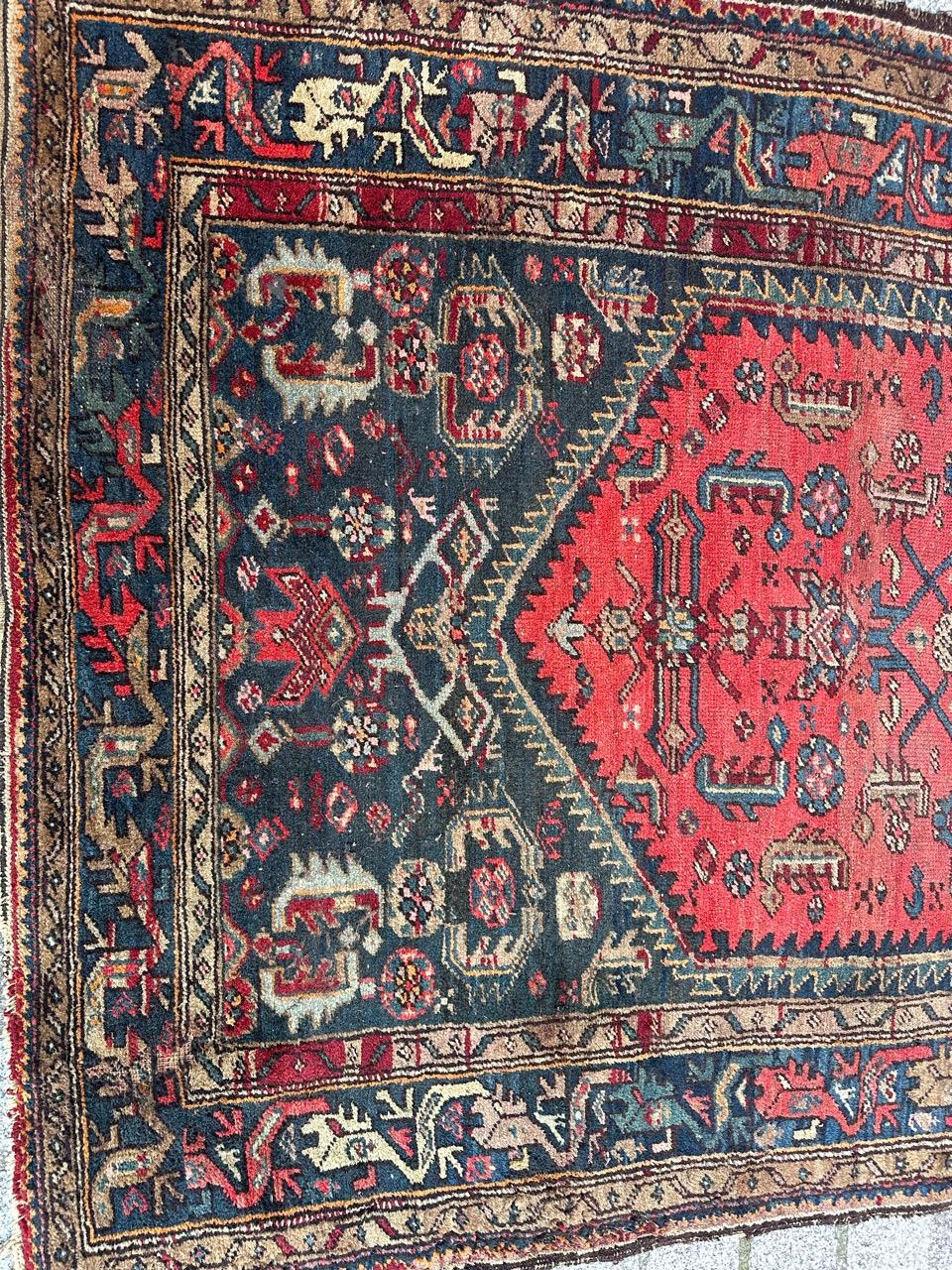 Rustic Bobyrug’s pretty mid century tribal Hamadan rug For Sale