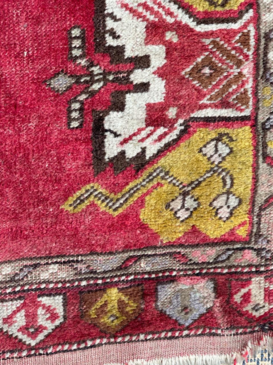 20th Century Bobyrug’s pretty mid century Turkish Yastik rug For Sale