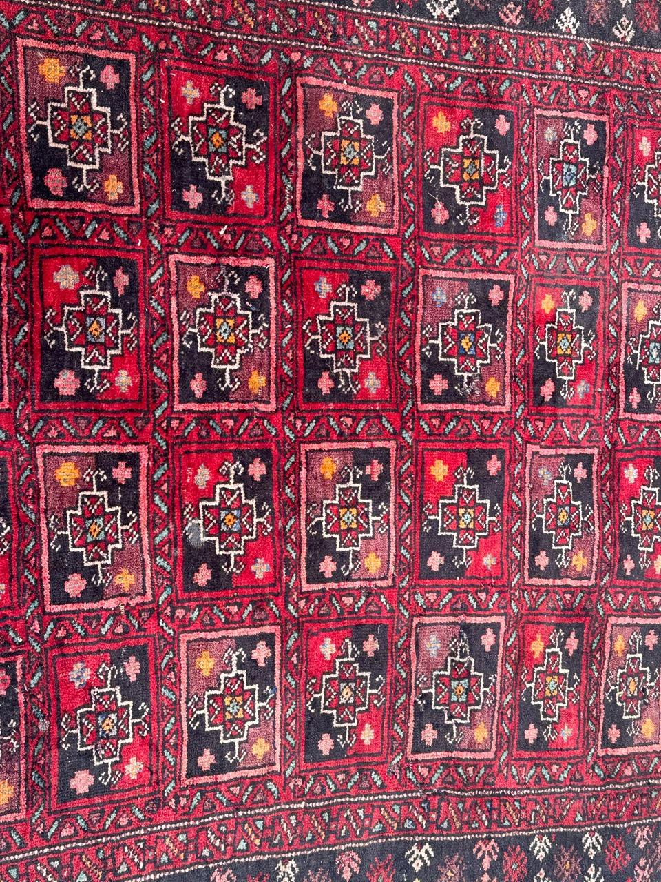 Bobyrug’s pretty mid century Turkmen Baluch rug  For Sale 3