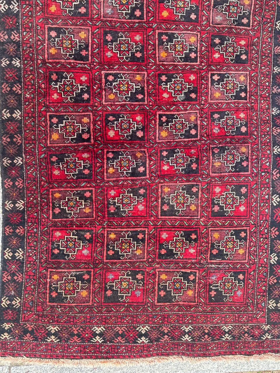Tribal pretty mid century Turkmen Baluch rug For Sale