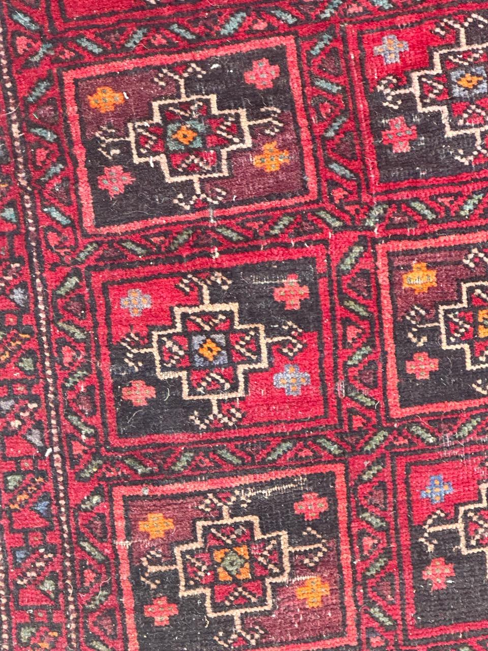 Wool Bobyrug’s pretty mid century Turkmen Baluch rug  For Sale