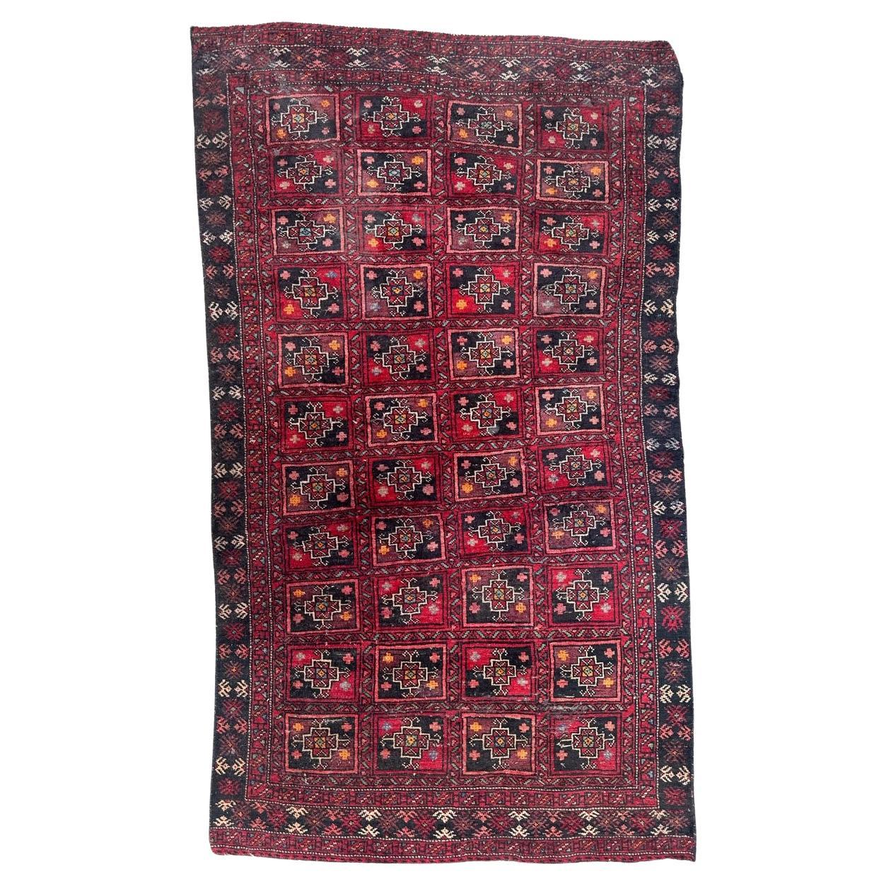 Bobyrug’s pretty mid century Turkmen Baluch rug  For Sale