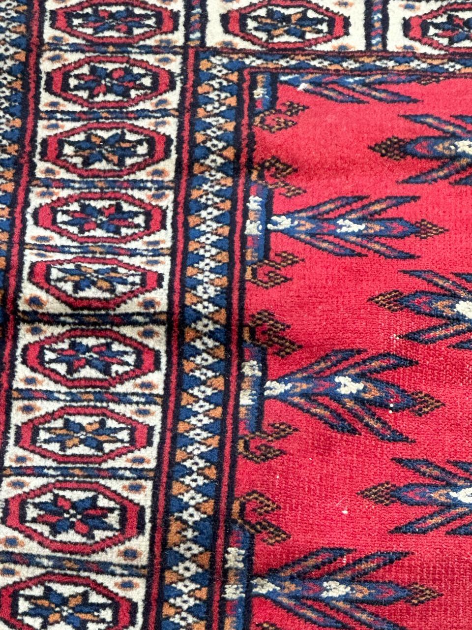 Wool Bobyrug’s pretty mid century Turkmen rug  For Sale
