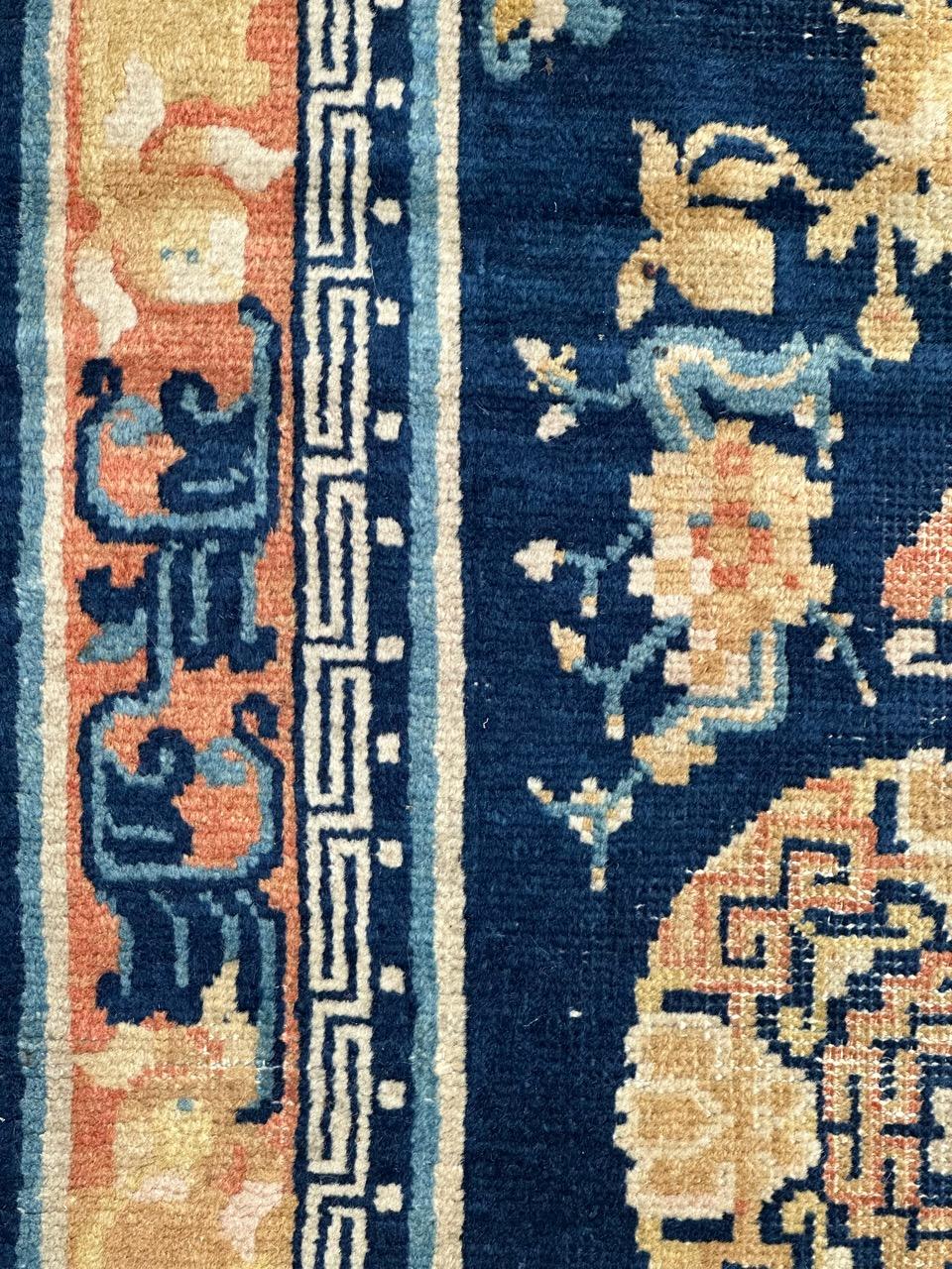 Hand-Knotted Bobyrug’s pretty rare antique Chinese rug For Sale