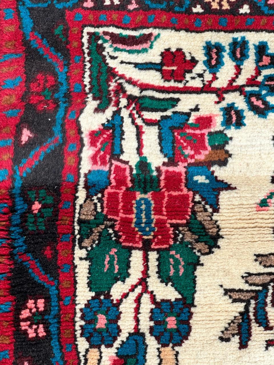 Wool pretty small vintage Hamadan rug  For Sale