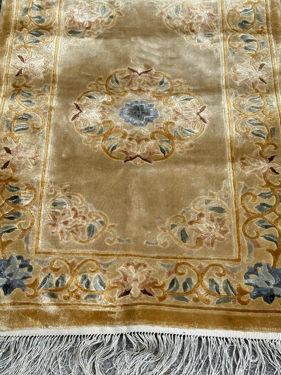Bobyrug’s pretty small vintage silk Chinese rug  For Sale 4
