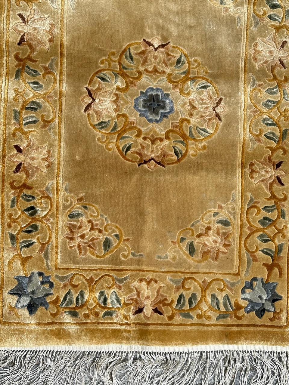 Hand-Knotted Bobyrug’s pretty small vintage silk Chinese rug  For Sale