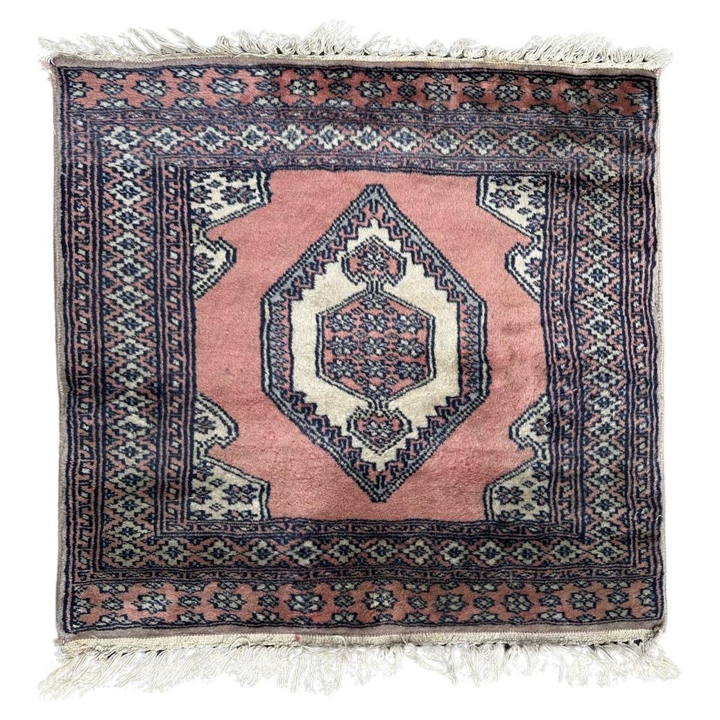Bobyrug’s pretty small vintage square Pakistani rug For Sale