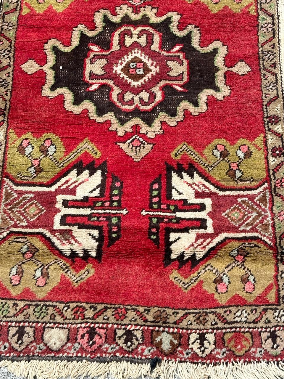Bobyrug’s pretty small vintage Turkish Yastik rug For Sale 4