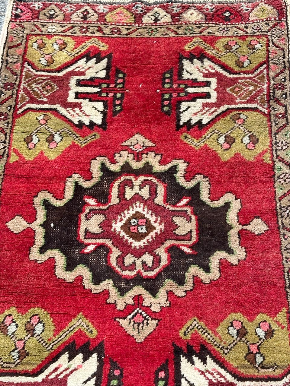 Bobyrug’s pretty small vintage Turkish Yastik rug For Sale 5