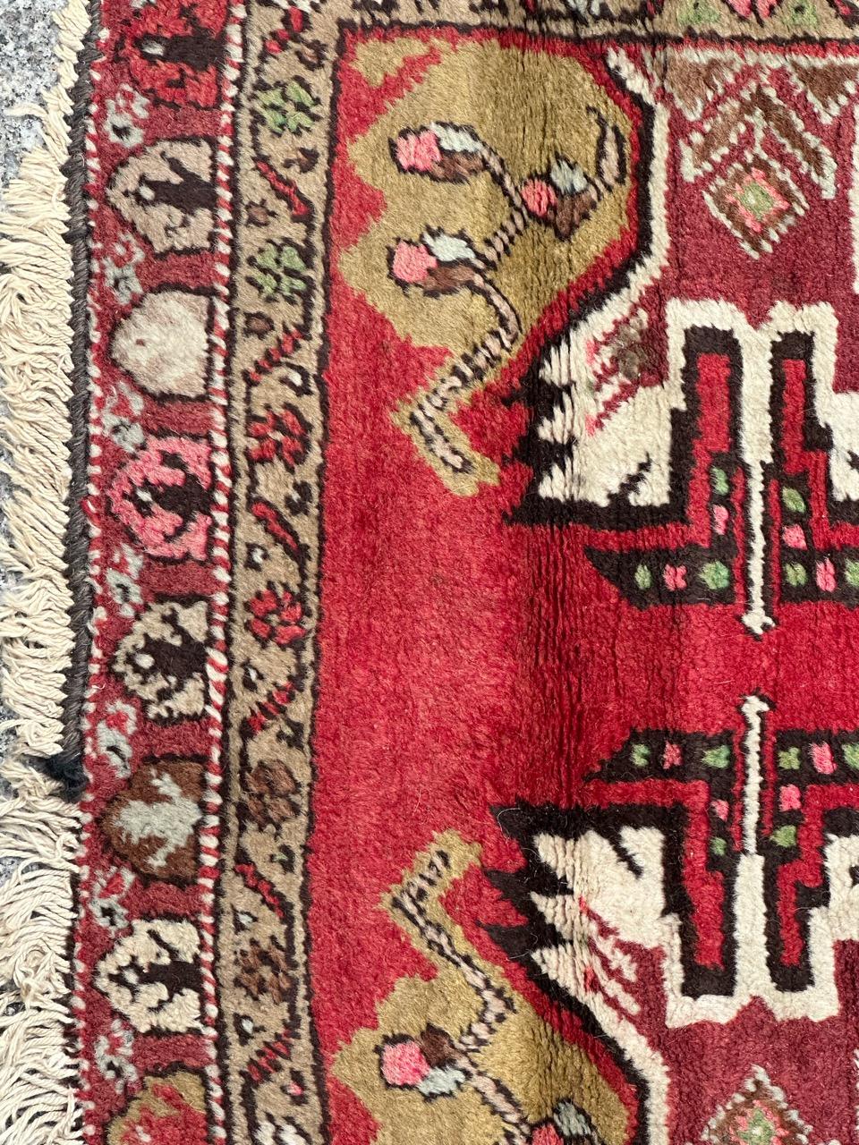 Hand-Knotted Bobyrug’s pretty small vintage Turkish Yastik rug For Sale