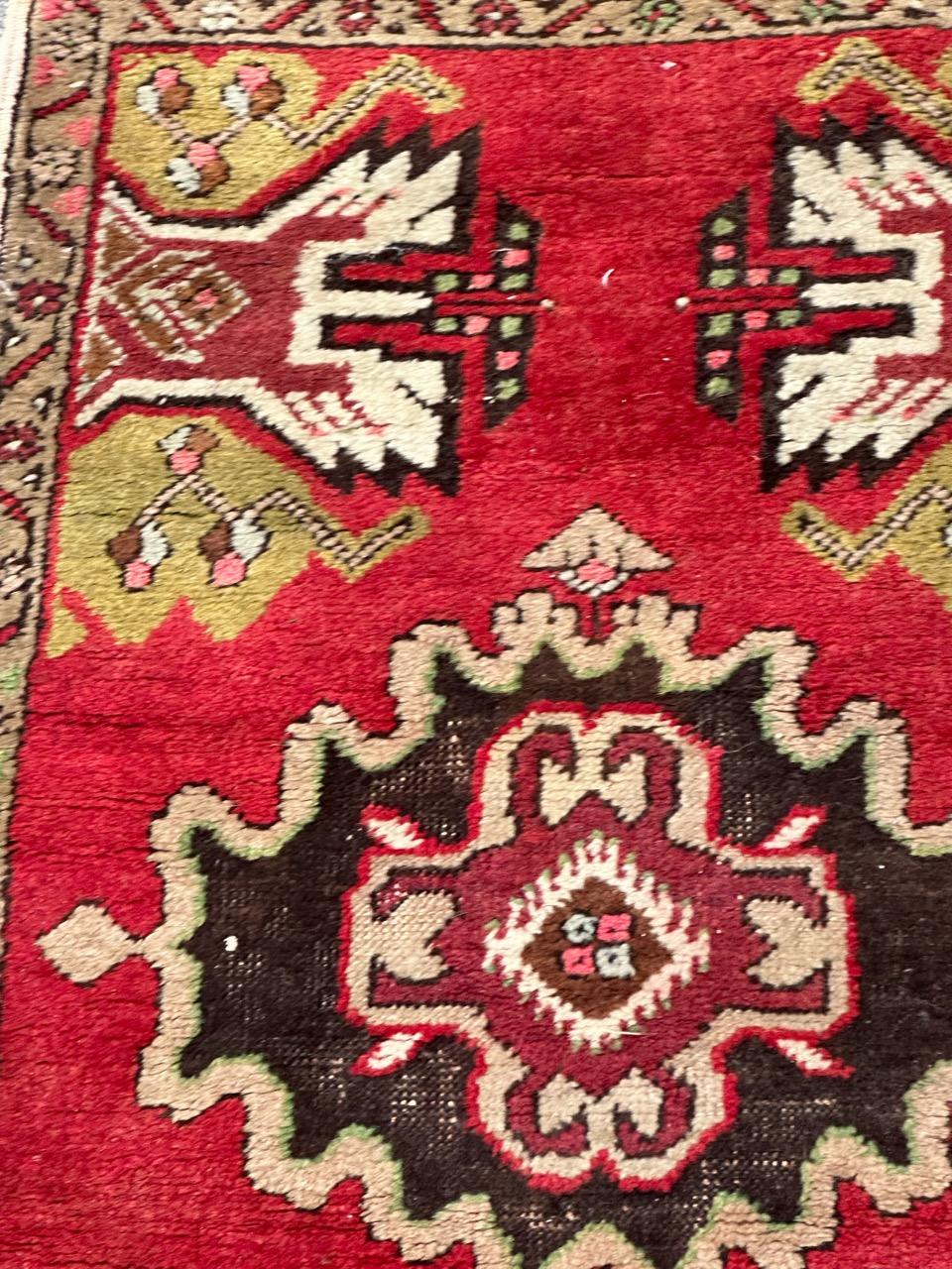 20th Century pretty small vintage Turkish Yastik rug For Sale
