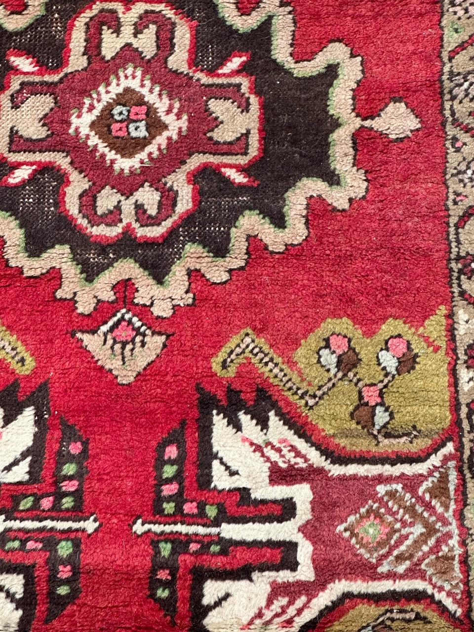 Wool Bobyrug’s pretty small vintage Turkish Yastik rug For Sale