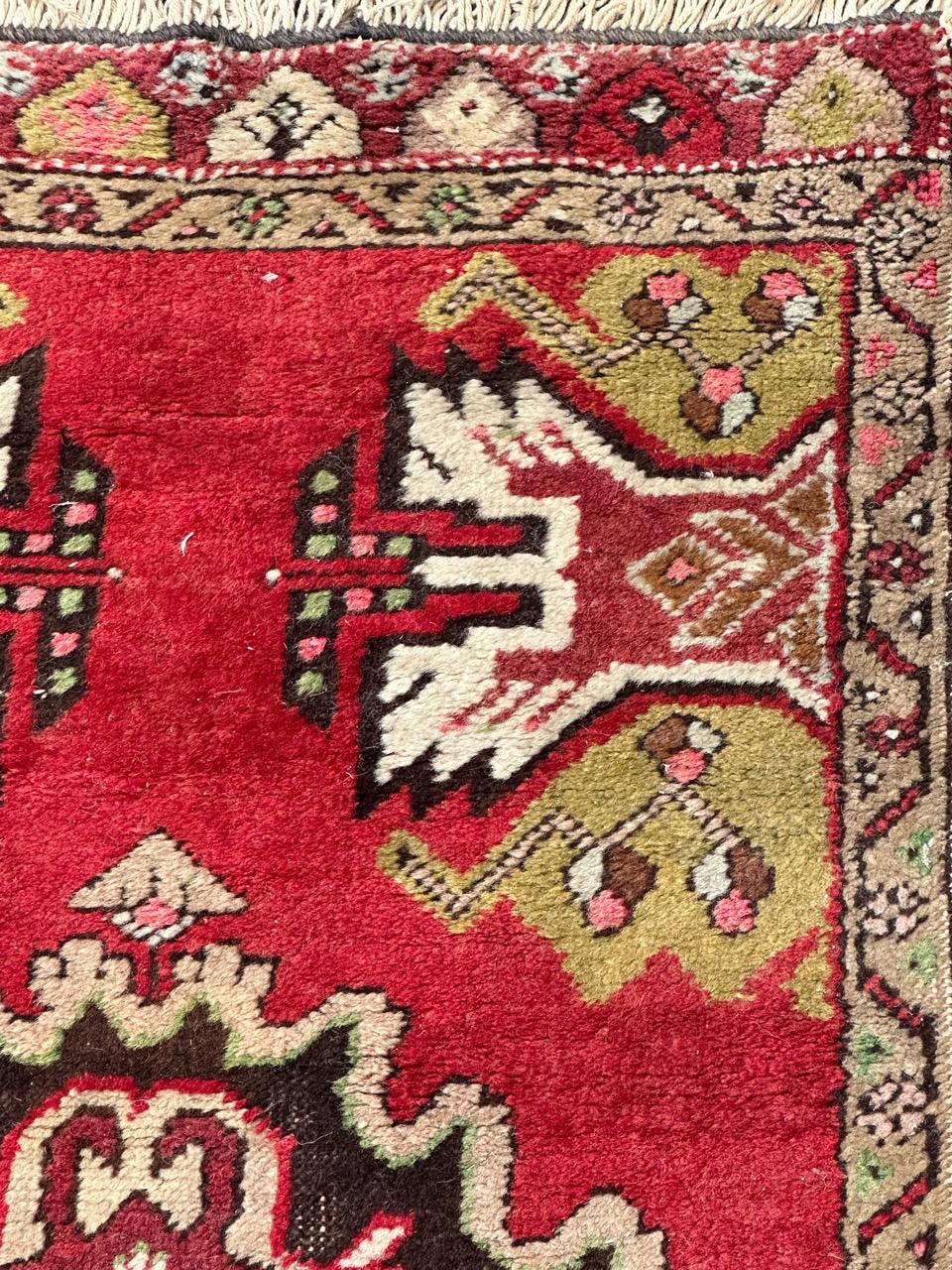 Bobyrug’s pretty small vintage Turkish Yastik rug For Sale 2