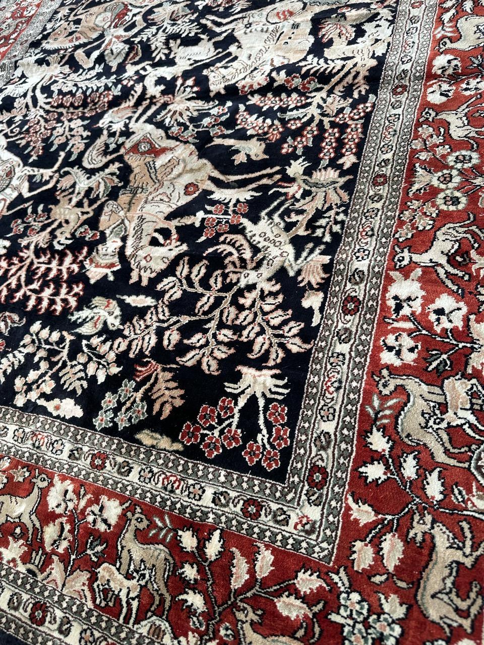 Bobyrug’s Pretty very fine Sino Persian silk rug  For Sale 6