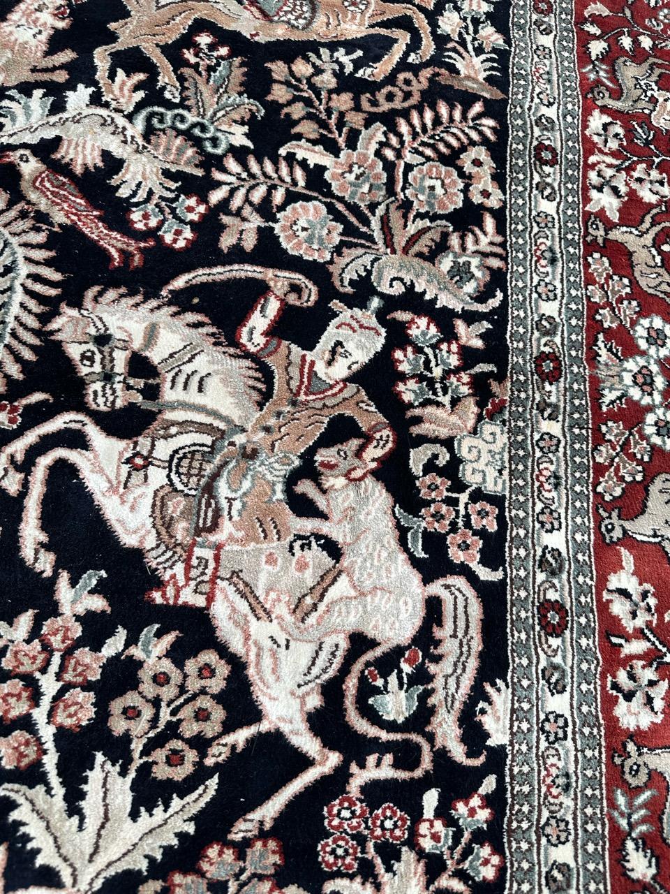 Bobyrug’s Pretty very fine Sino Persian silk rug  In Good Condition For Sale In Saint Ouen, FR