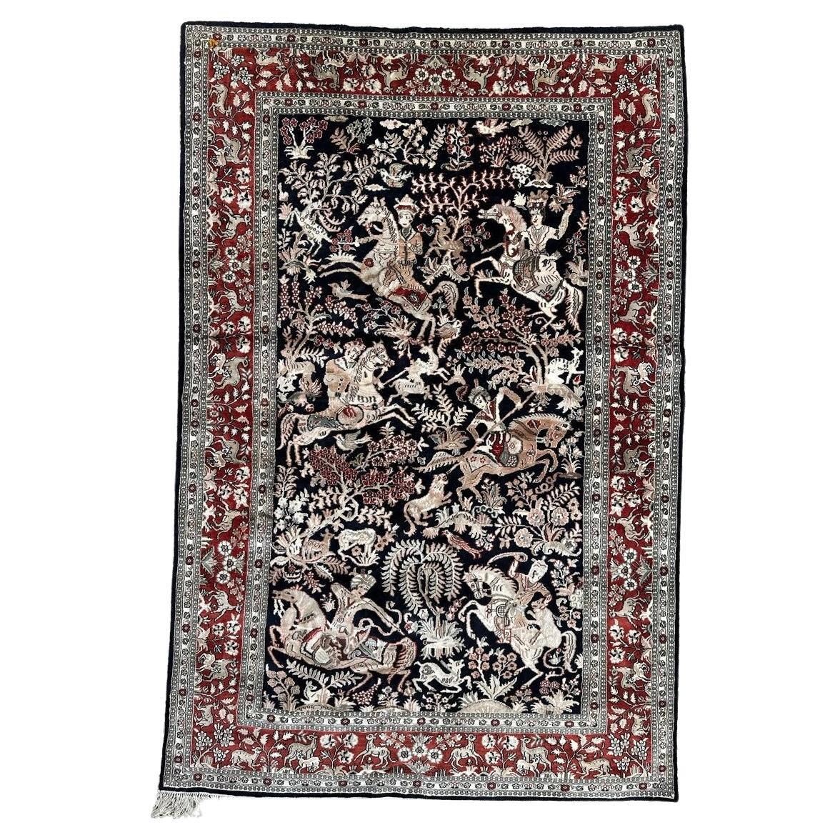 Bobyrug’s Pretty very fine Sino Persian silk rug  For Sale