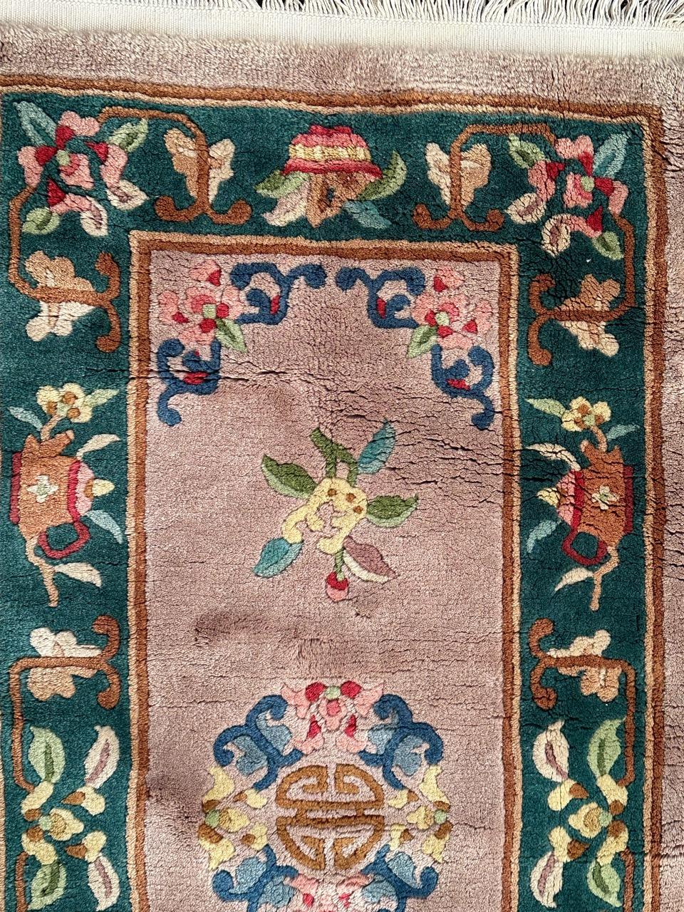 Hand-Knotted Bobyrug’s pretty vintage art deco Chinese rug For Sale