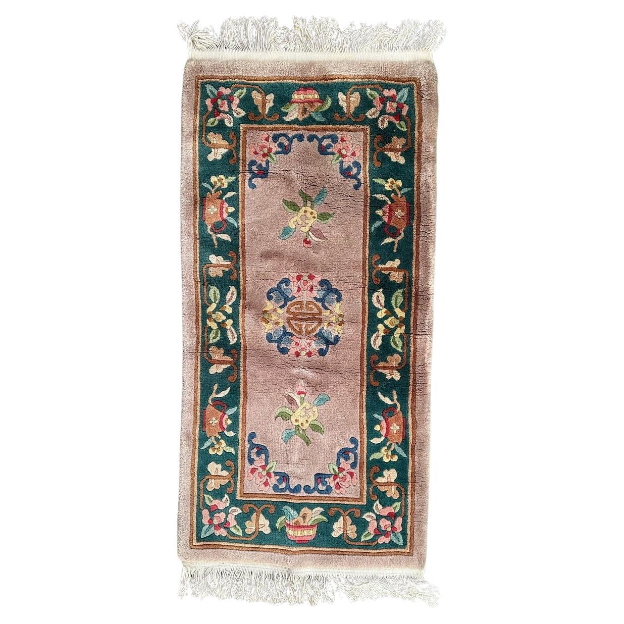 Bobyrug’s pretty vintage art deco Chinese rug For Sale