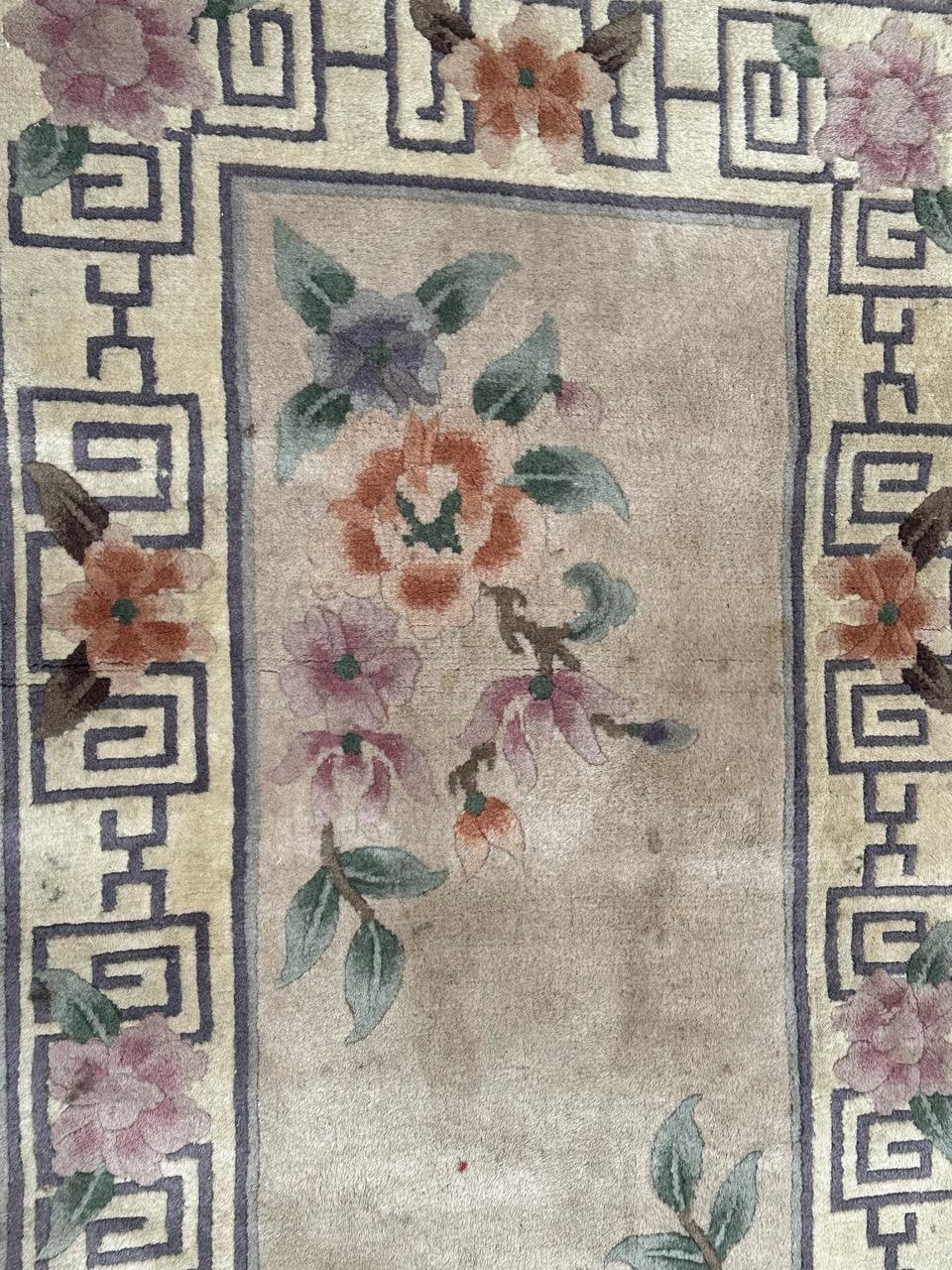 Hand-Knotted Bobyrug’s pretty vintage Chinese art deco design rugged  For Sale