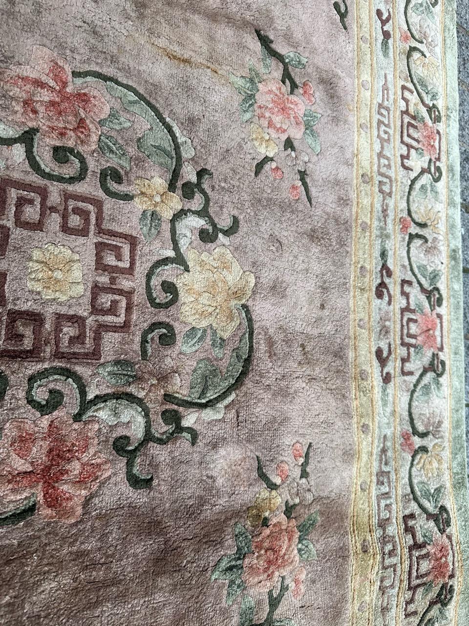 Bobyrug’s pretty vintage Chinese silk rug floral design  For Sale 3