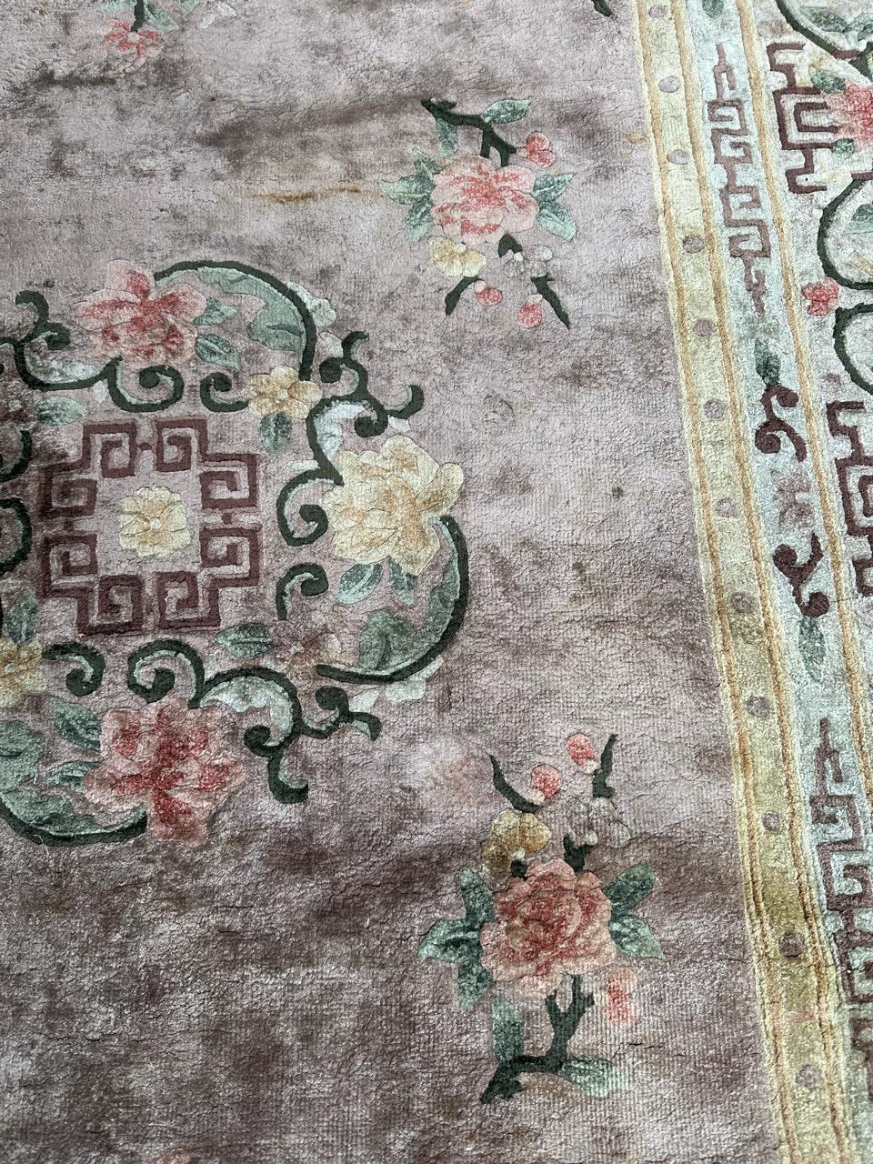 Hand-Knotted Bobyrug’s pretty vintage Chinese silk rug floral design  For Sale