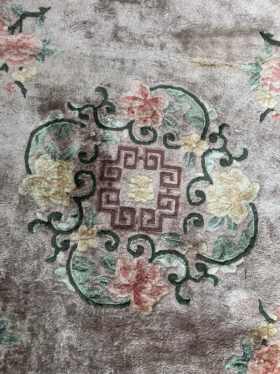 20th Century Bobyrug’s pretty vintage Chinese silk rug floral design  For Sale