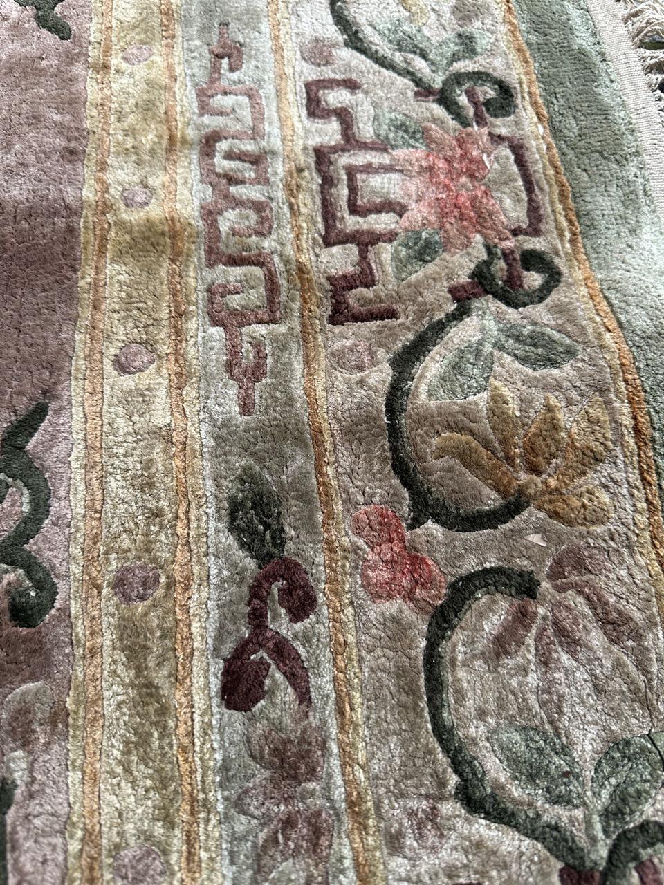 Bobyrug’s pretty vintage Chinese silk rug floral design For Sale 1