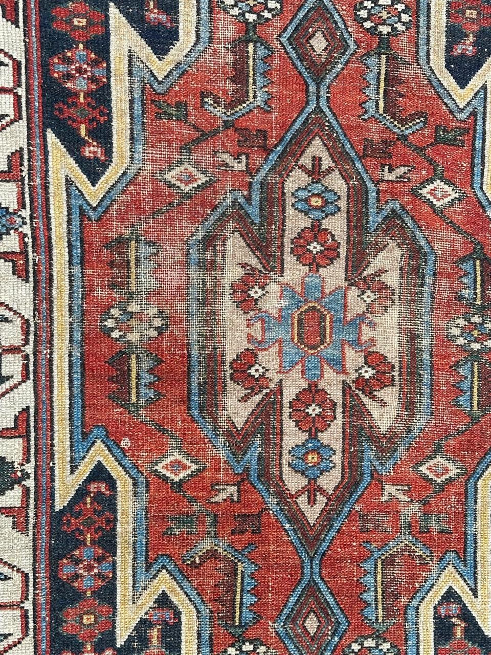 Wool pretty vintage distressed mazlaghan rug  For Sale