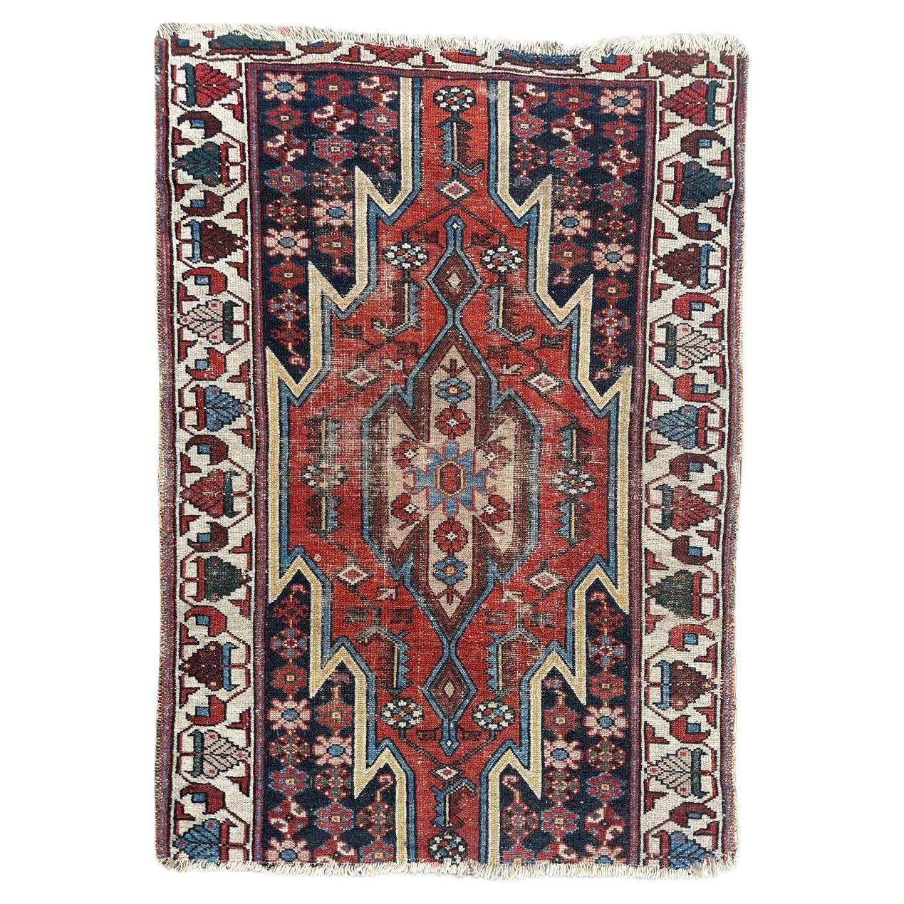 Bobyrug’s pretty vintage distressed mazlaghan rug  For Sale