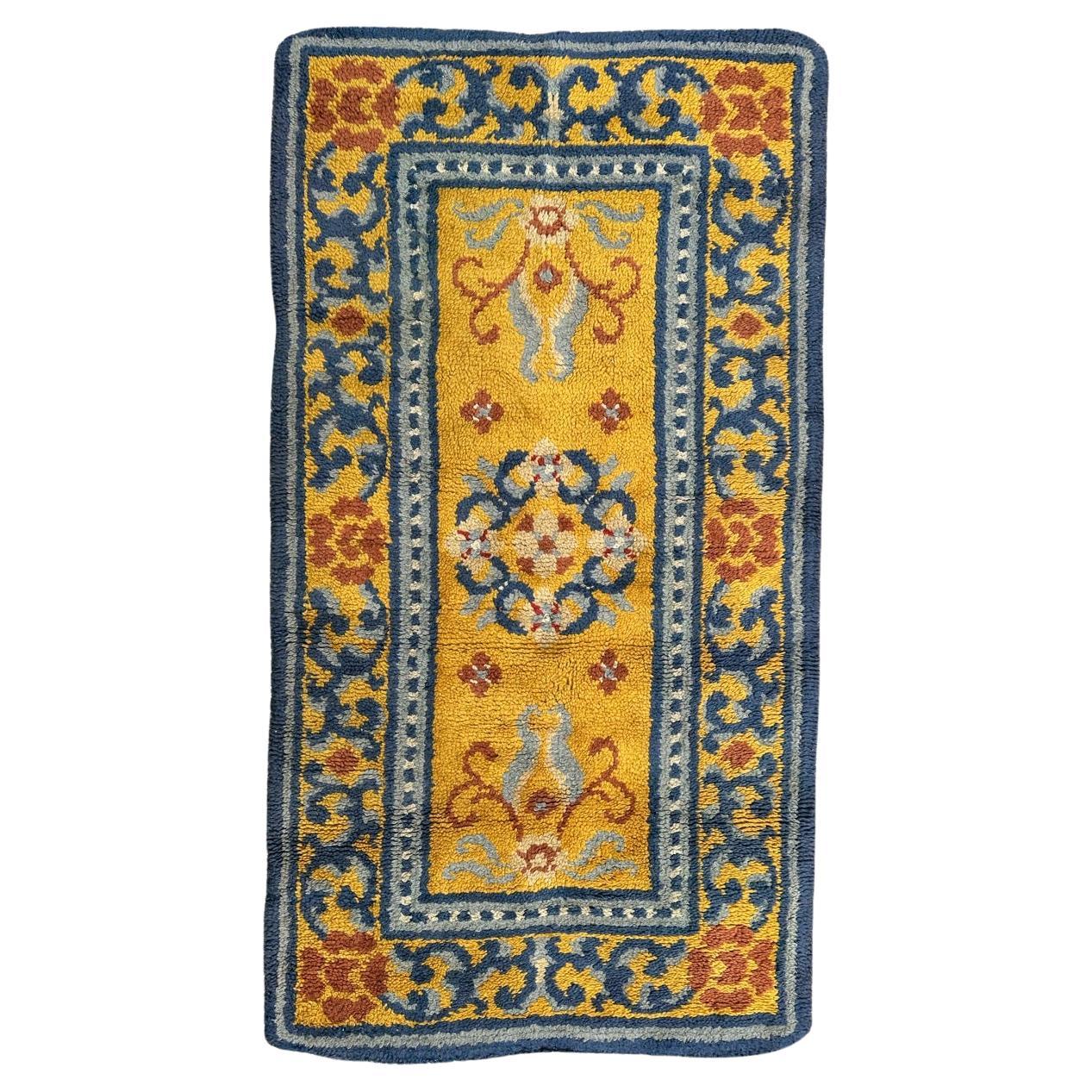 pretty vintage French Cogolin rug Chinese design  For Sale