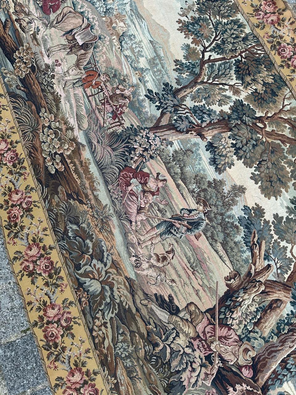 Bobyrugs hübscher französischer Jacquard-Wandteppich im Aubusson-Stil (Haltestelle der Jäger) im Angebot 10