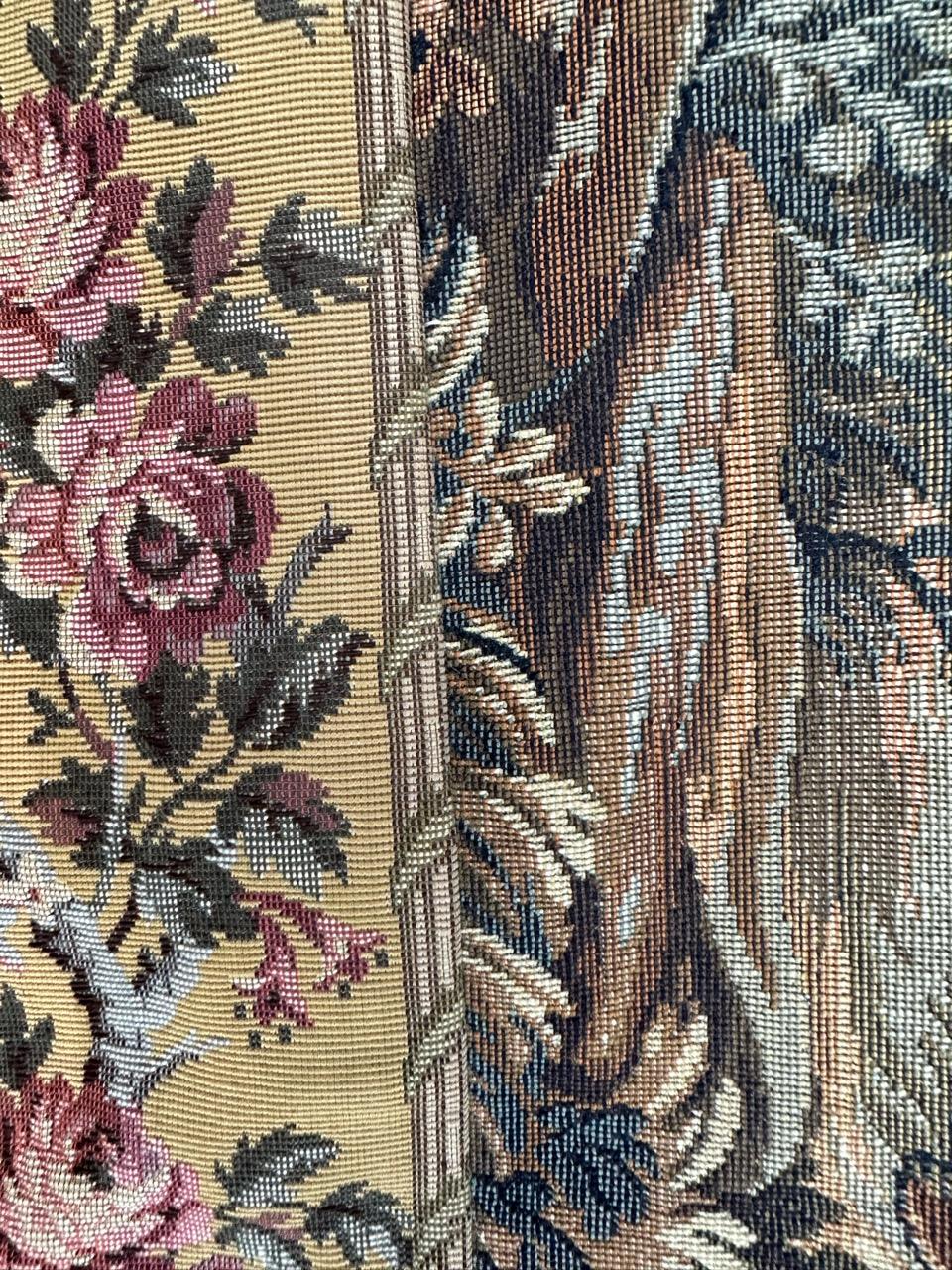 Bobyrug's pretty vintage French jacquard tapestry Aubusson style (hunters' stop) For Sale 14