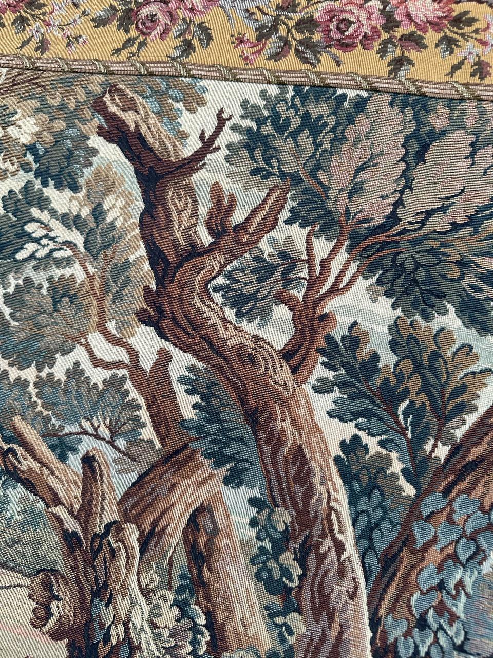 Bobyrugs hübscher französischer Jacquard-Wandteppich im Aubusson-Stil (Haltestelle der Jäger) (20. Jahrhundert) im Angebot