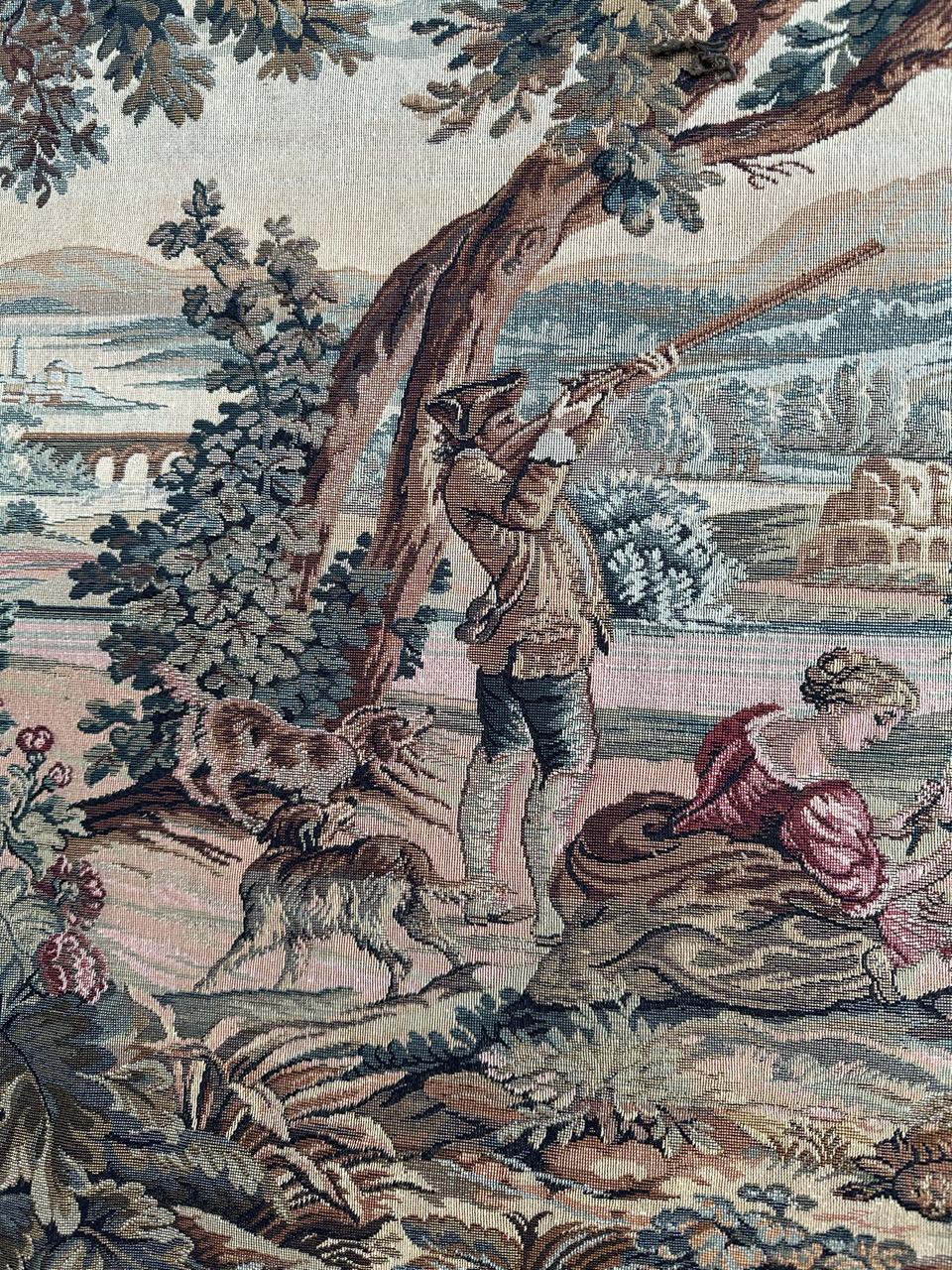Bobyrugs hübscher französischer Jacquard-Wandteppich im Aubusson-Stil (Haltestelle der Jäger) im Angebot 1