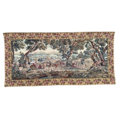 La joli tapisserie jacquard française vintage de Bobyrug, style Aubusson (arrêt des chasseurs)
