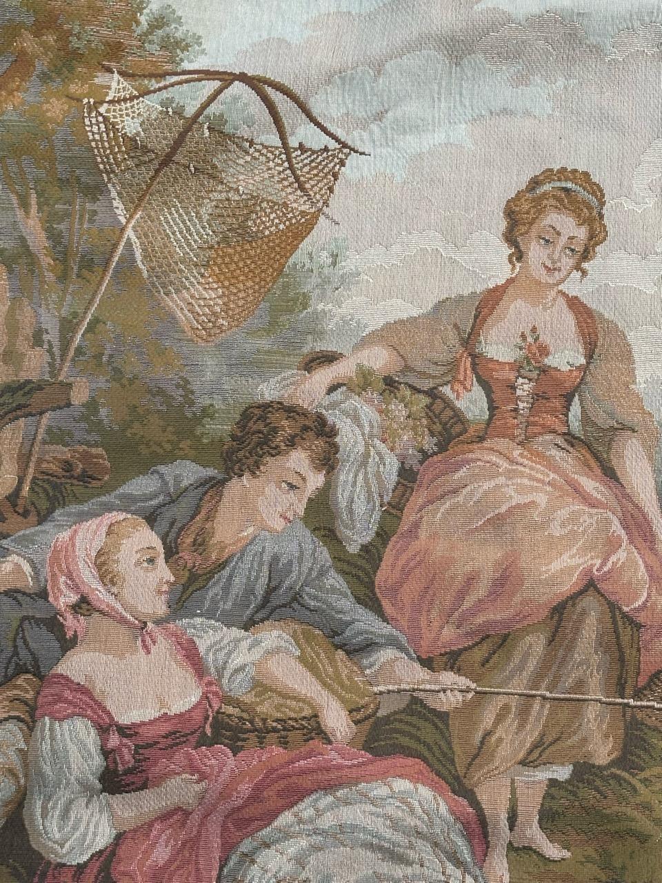 Bobyrug’s pretty vintage French jacquard tapestry « fishing by the water » For Sale 3