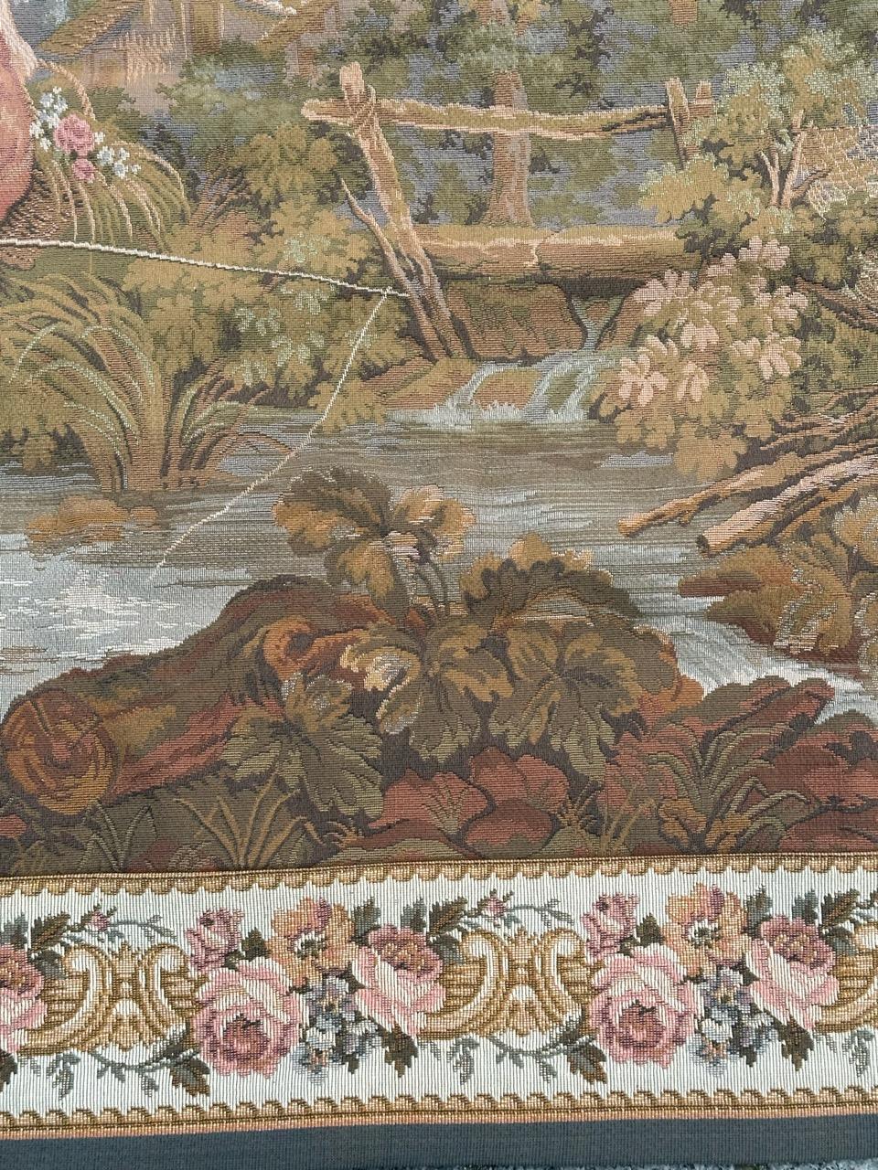 Bobyrug’s pretty vintage French jacquard tapestry « fishing by the water » For Sale 4