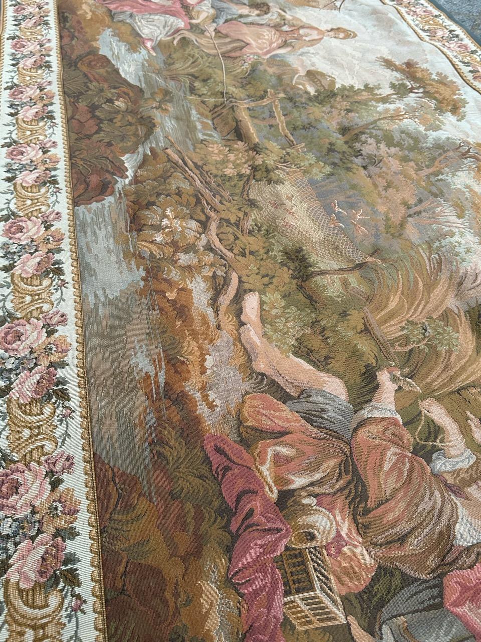 Bobyrug’s pretty vintage French jacquard tapestry « fishing by the water » For Sale 9