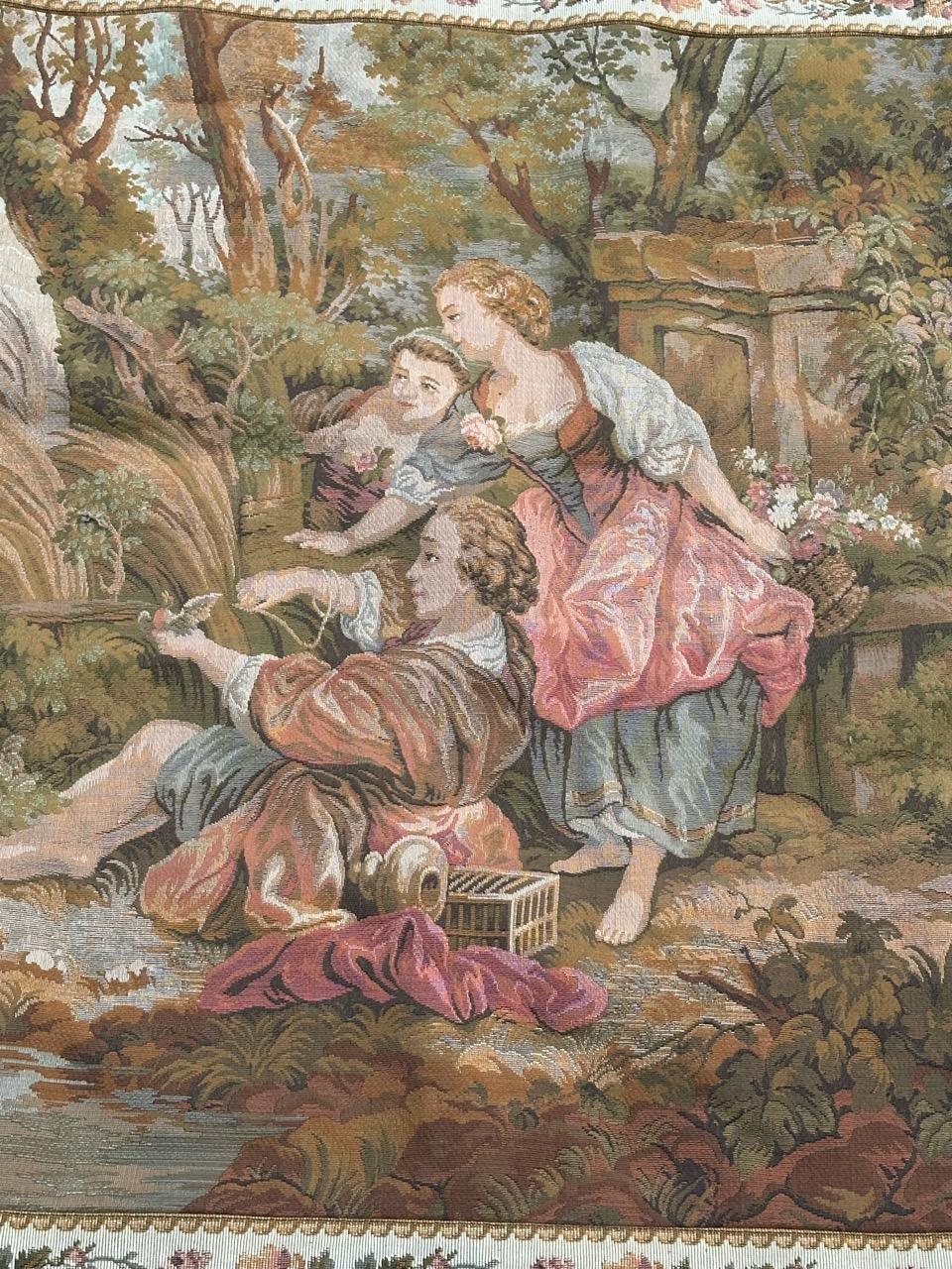 Discover the elegance of this exquisite French tapestry featuring a charming scene titled 