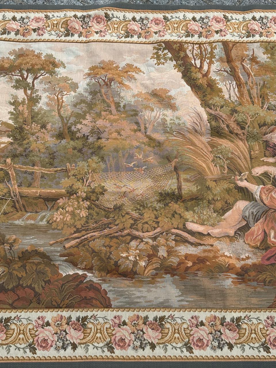 Aubusson Bobyrug’s pretty vintage French jacquard tapestry « fishing by the water » For Sale