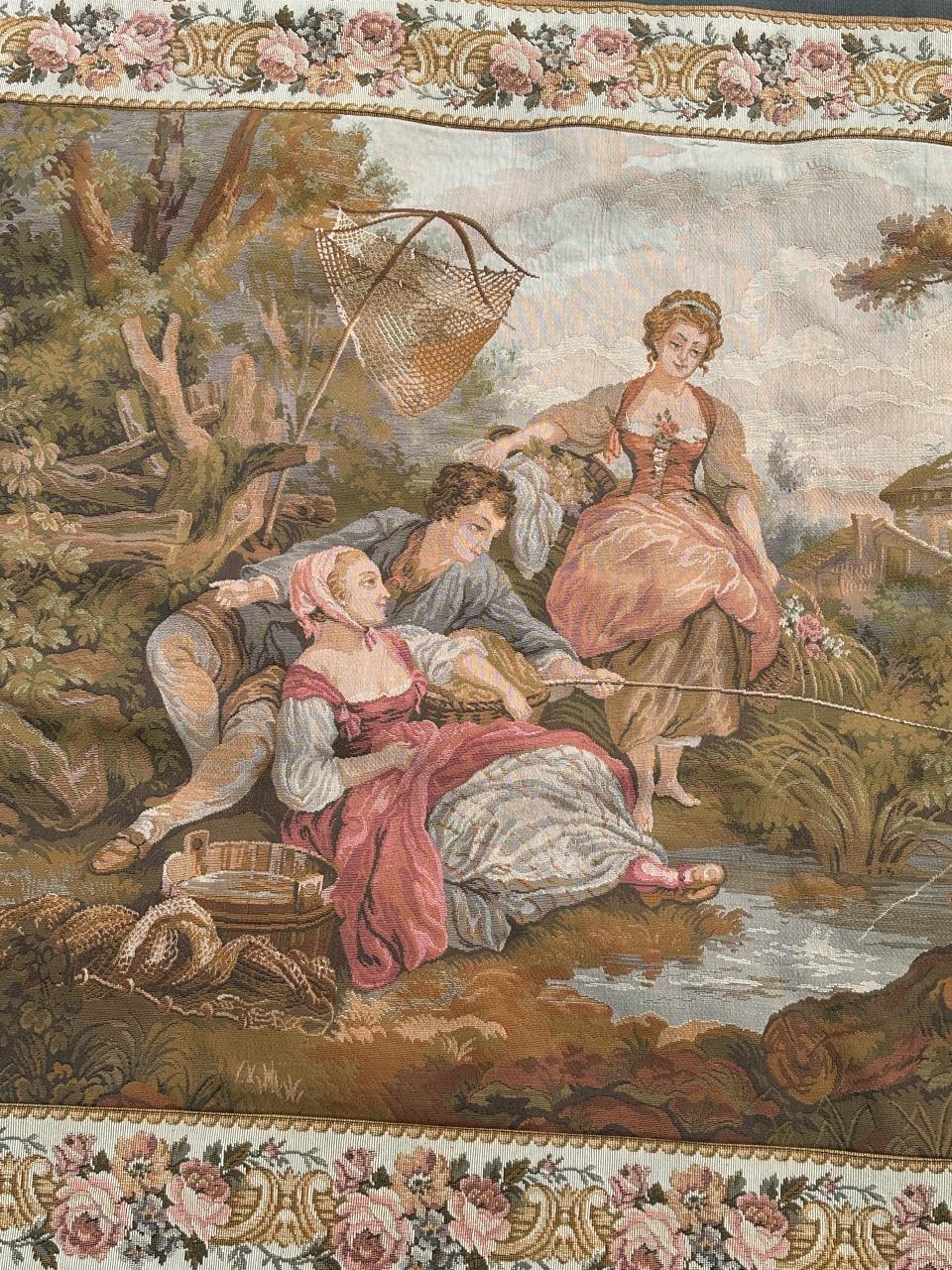 Machine-Made Bobyrug’s pretty vintage French jacquard tapestry « fishing by the water » For Sale
