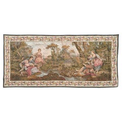 La jolie tapisserie jacquard française vintage de Bobyrug " la pêche au bord de l'eau ".