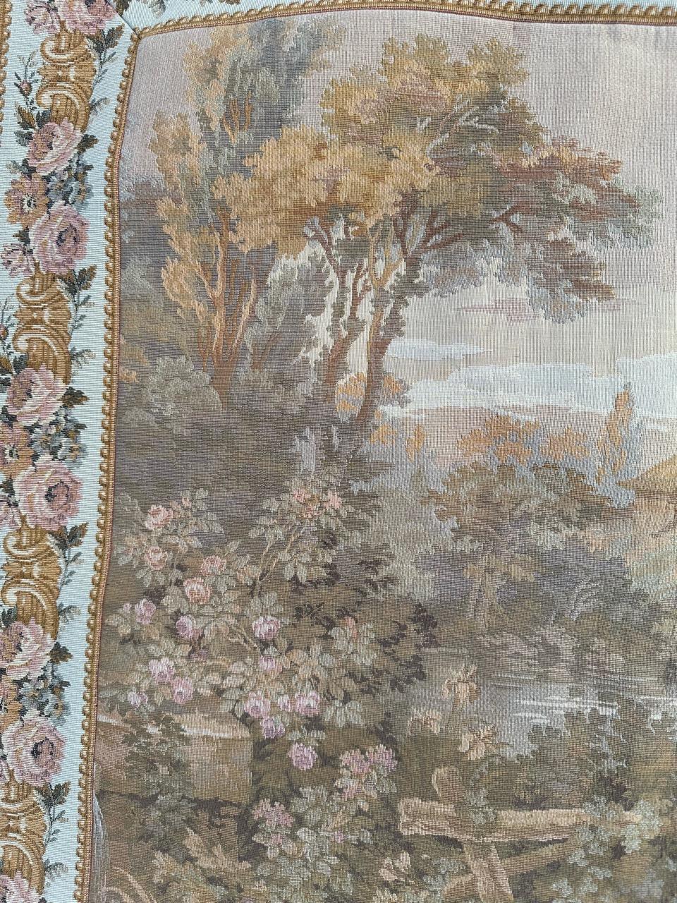 20th Century Bobyrug’s Pretty Vintage French Jacquard tapestry Aubusson style For Sale