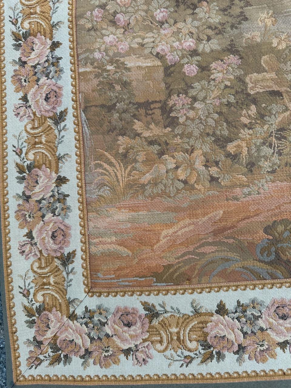 Cotton Bobyrug’s Pretty Vintage French Jacquard tapestry Aubusson style For Sale