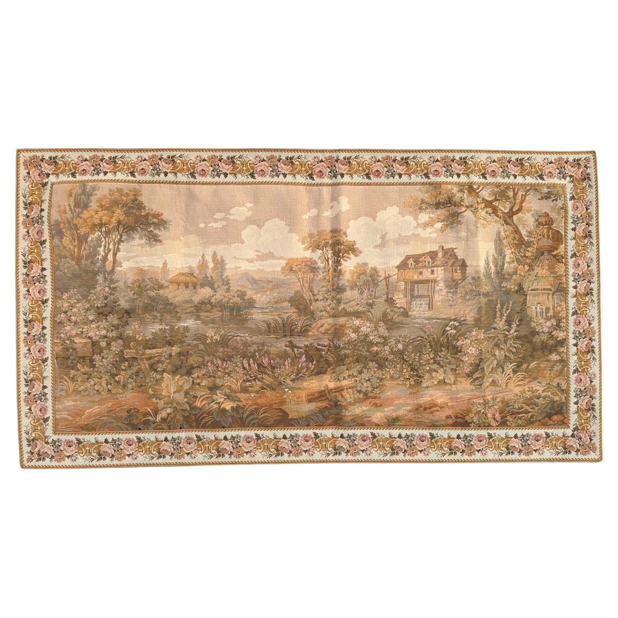 Bobyrug’s Pretty Vintage French Jacquard tapestry Aubusson style For Sale