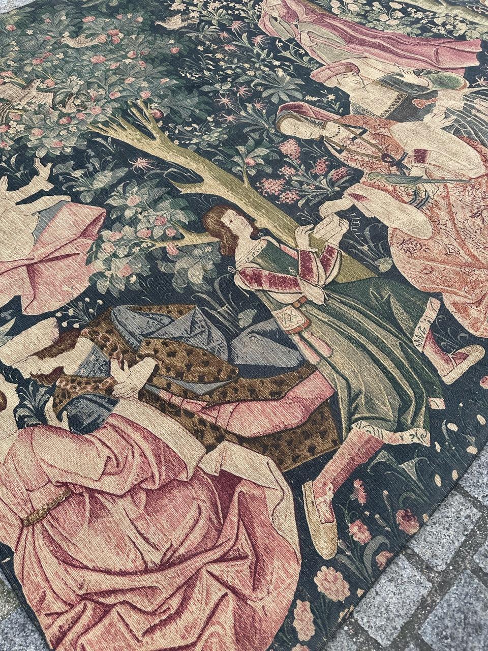 Bobyrug's pretty vintage French medieval design hand printed tapestry en vente 3
