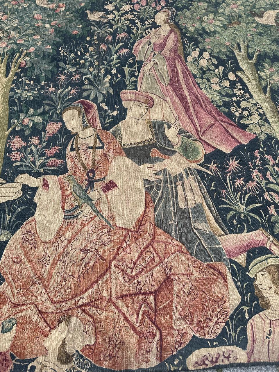 Bobyrug's pretty vintage French medieval design hand printed tapestry en vente 4