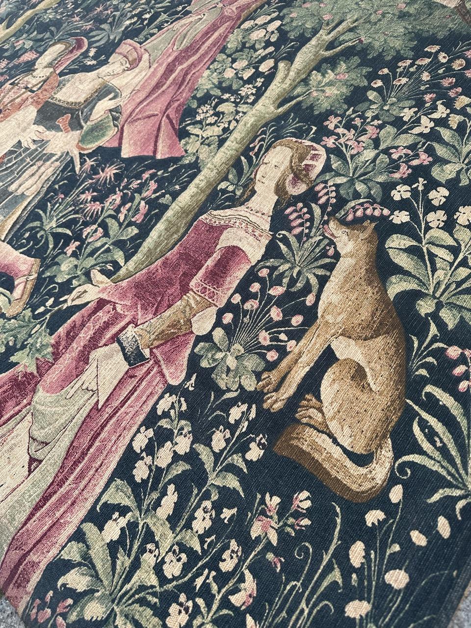 Bobyrug's pretty vintage French medieval design hand printed tapestry en vente 5