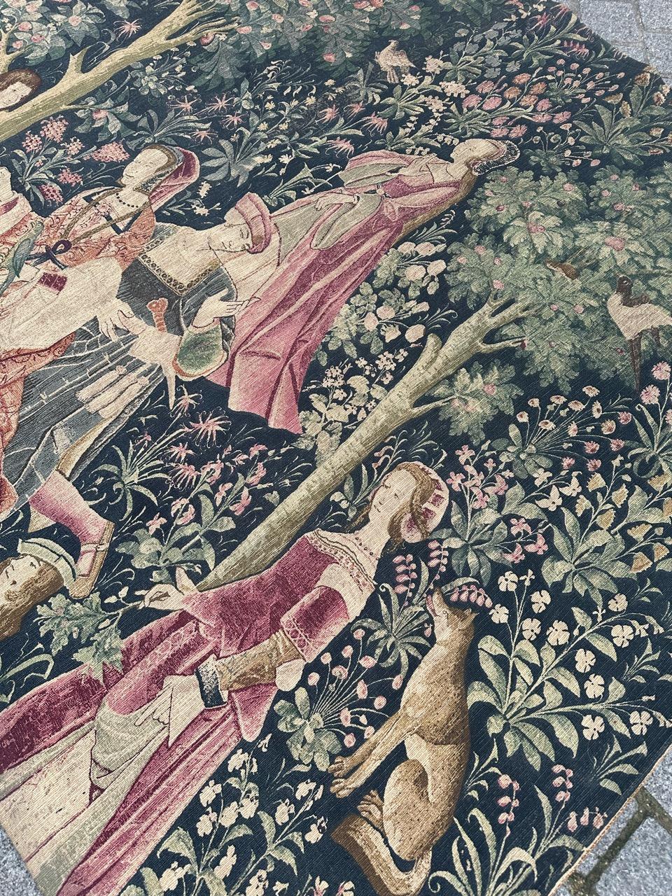 Bobyrug's pretty vintage French medieval design hand printed tapestry en vente 6